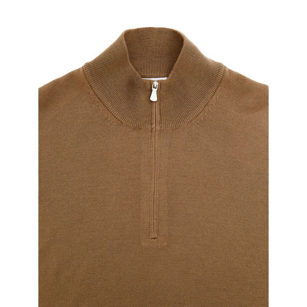 Gran Sasso Brown Wool Turtleneck - Classic Half-Zip Design