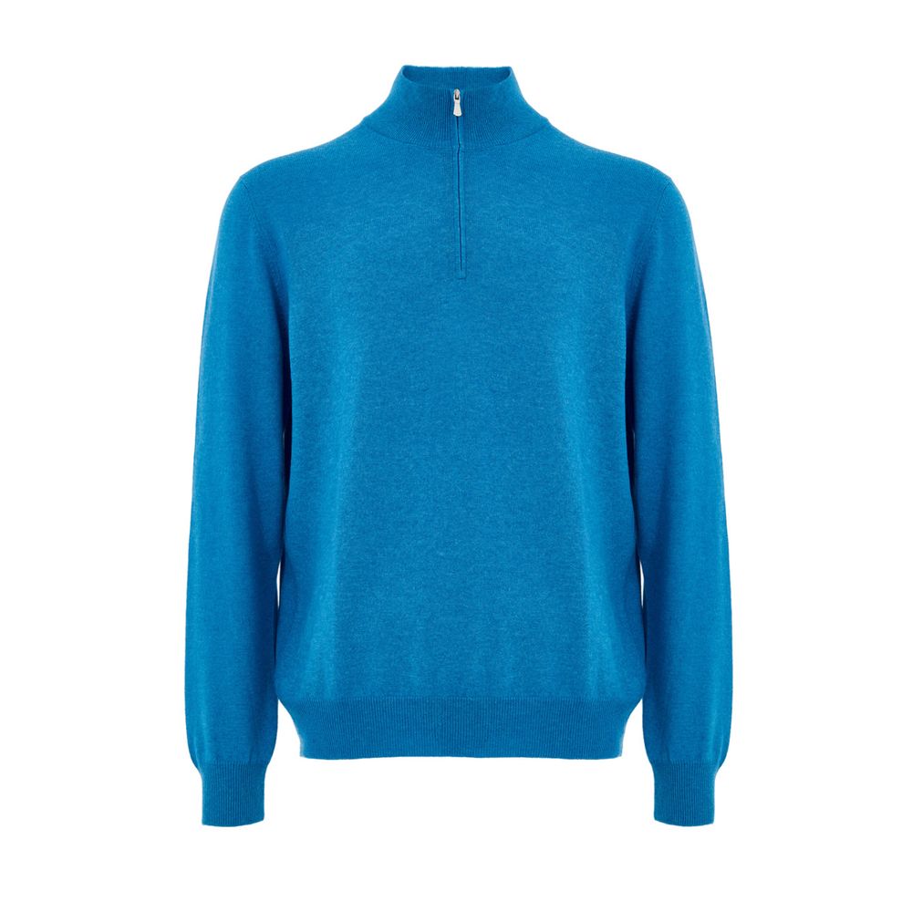 Gran Sasso Blue Wool Turtleneck - Classic Half-Zip Design