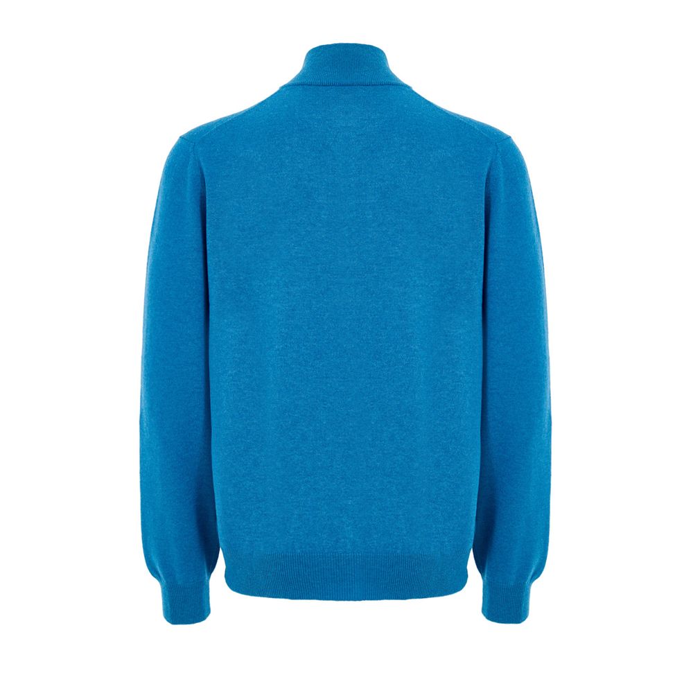 Gran Sasso Blue Wool Turtleneck - Classic Half-Zip Design