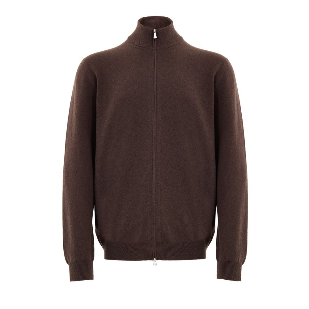 Gran Sasso Brown Wool Zip-Up Cardigan for Men