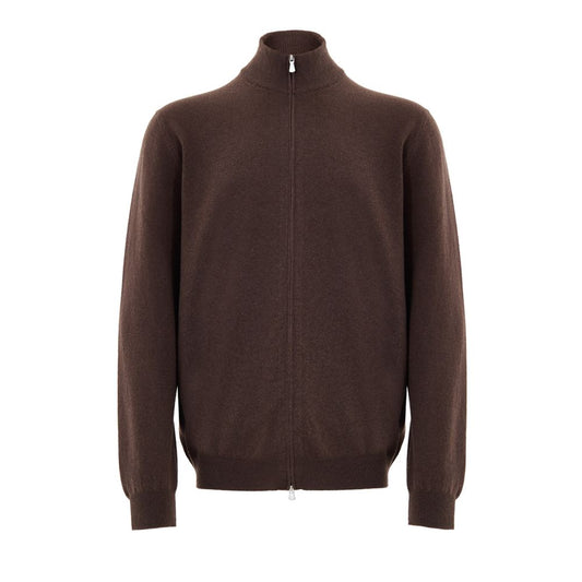 Gran Sasso Brown Wool Zip-Up Cardigan for Men