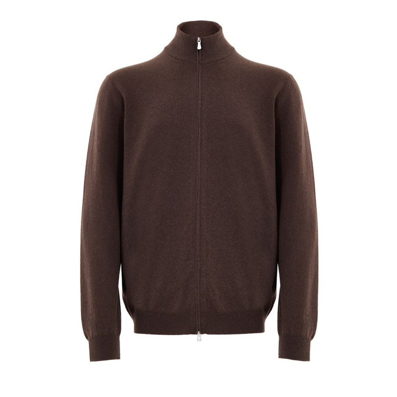 Gran Sasso Brown Wool Zip-Up Cardigan for Men