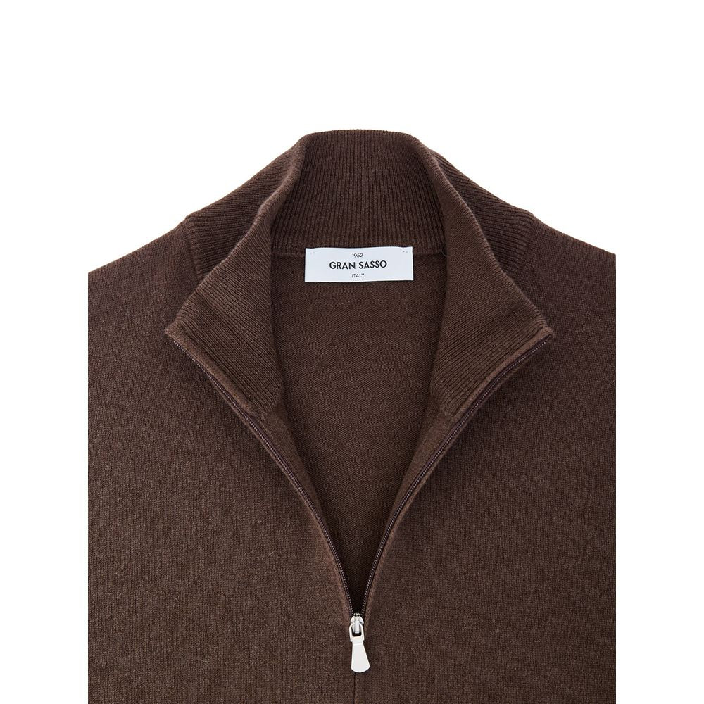 Gran Sasso Brown Wool Zip-Up Cardigan for Men