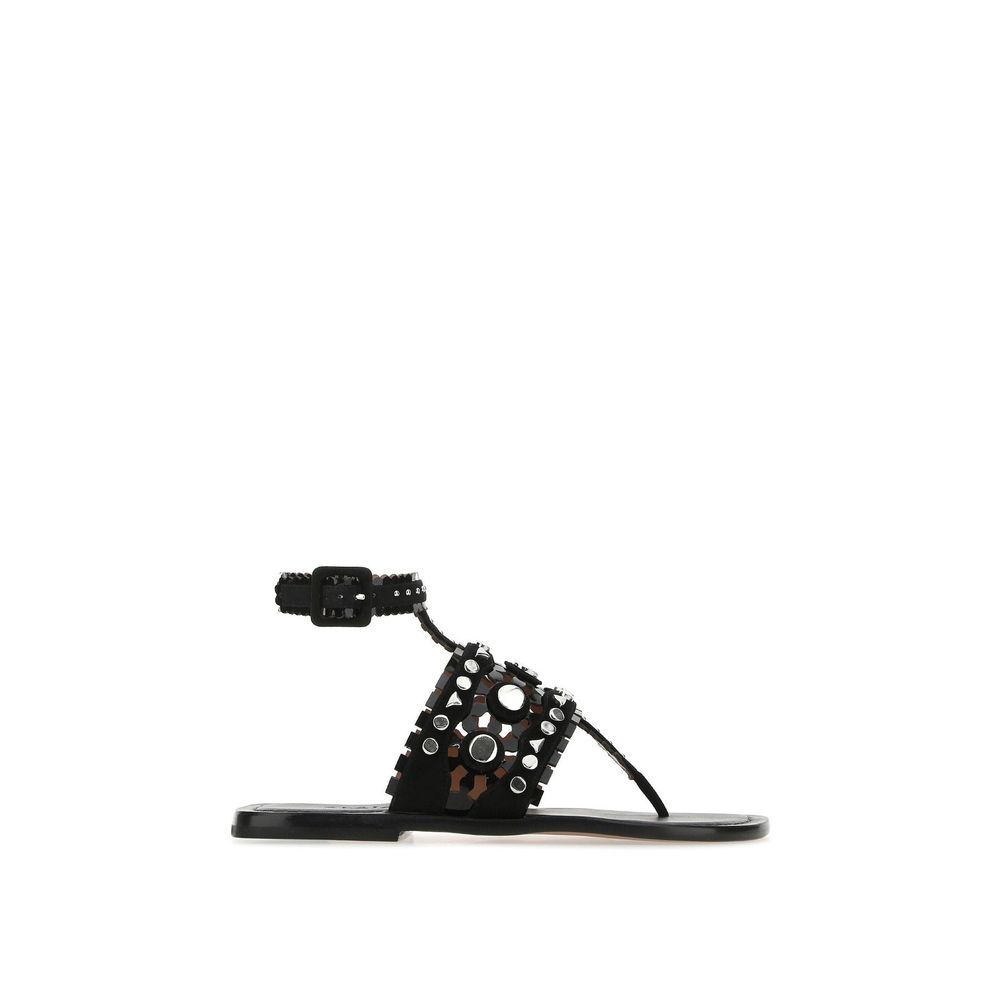 Alaïa Black Leather Flat Sandals