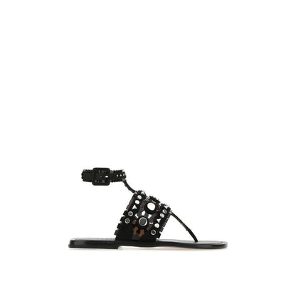 Alaïa Black Leather Flat Sandals