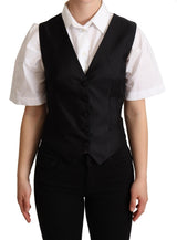 Dolce & Gabbana Waistcoat Top en Soie Noire Sans Manches