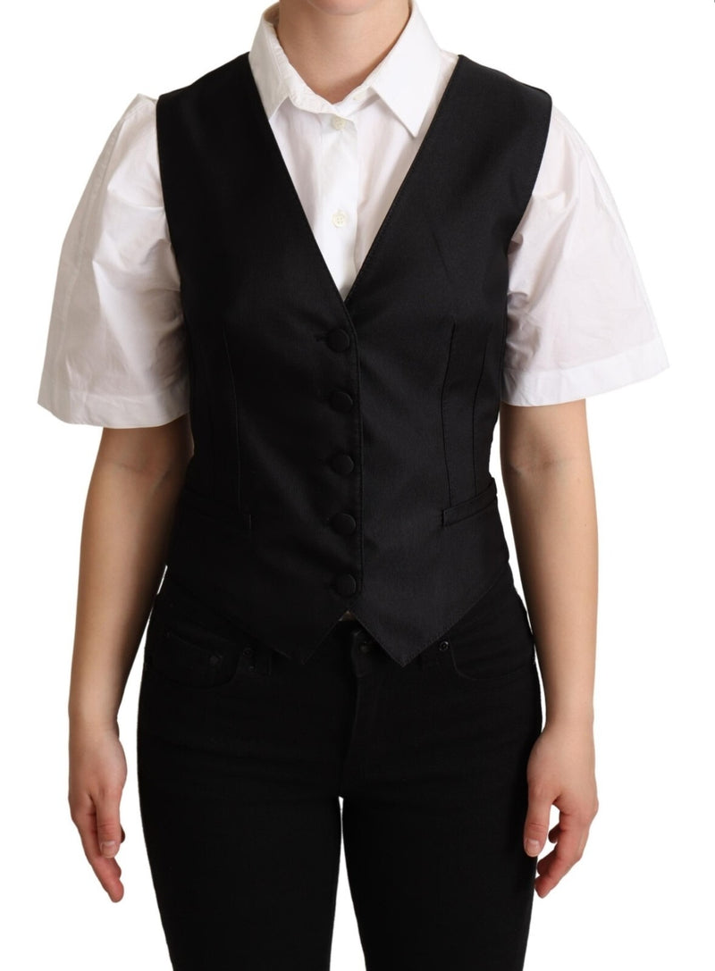 Dolce & Gabbana Waistcoat Top en Soie Noire Sans Manches