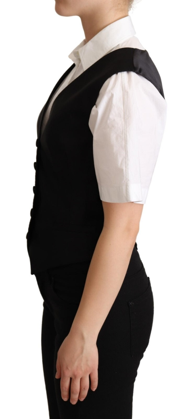 Dolce & Gabbana Waistcoat Top en Soie Noire Sans Manches