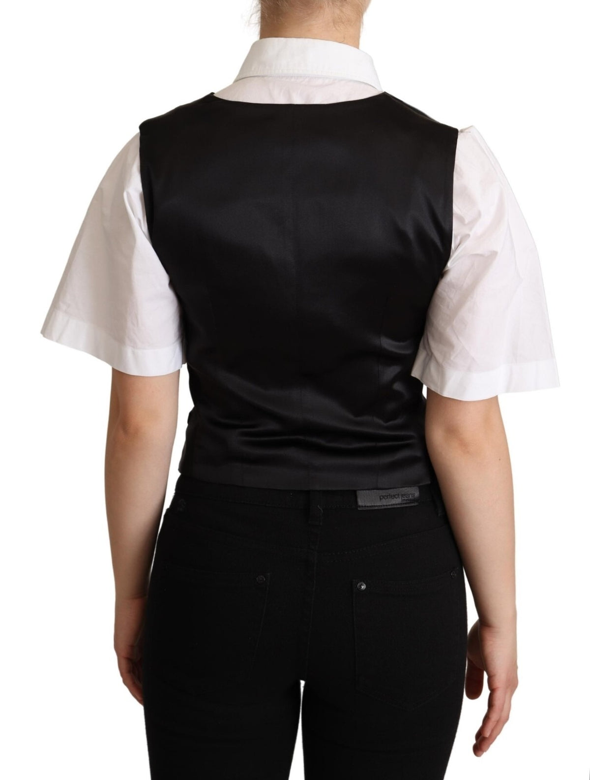 Dolce & Gabbana Waistcoat Top en Soie Noire Sans Manches