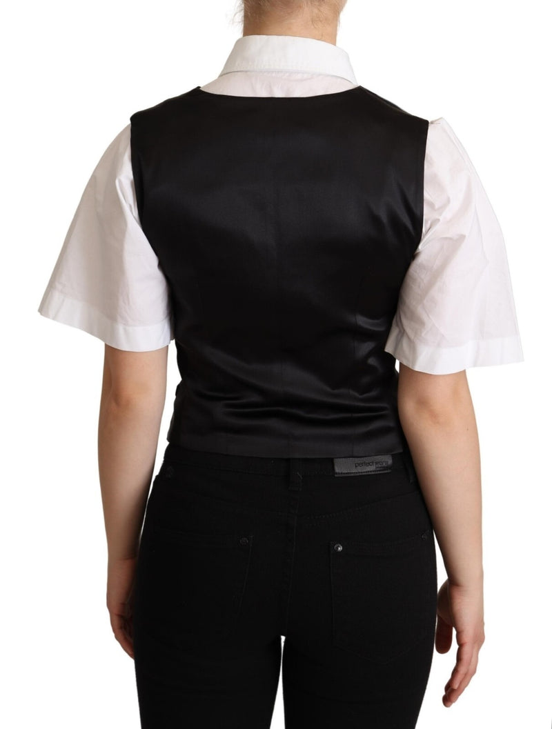 Dolce & Gabbana Waistcoat Top en Soie Noire Sans Manches