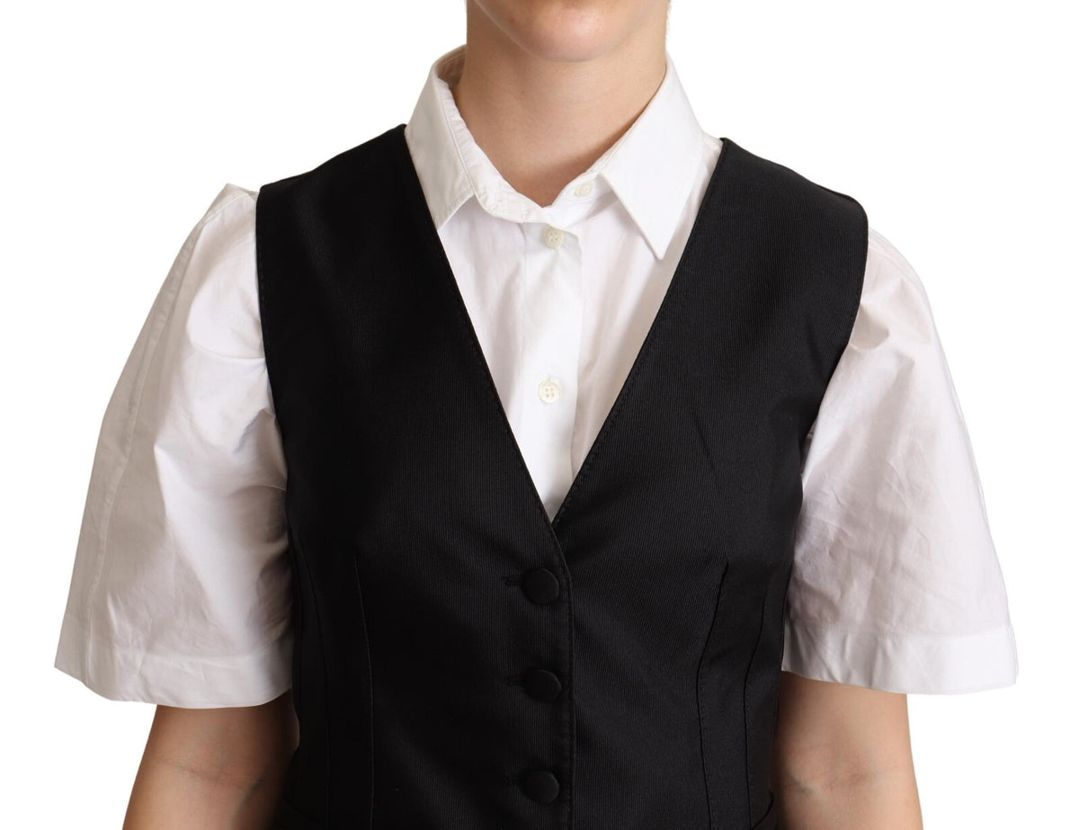 Dolce & Gabbana Waistcoat Top en Soie Noire Sans Manches