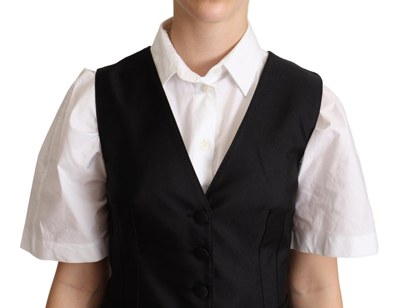Dolce & Gabbana Waistcoat Top en Soie Noire Sans Manches