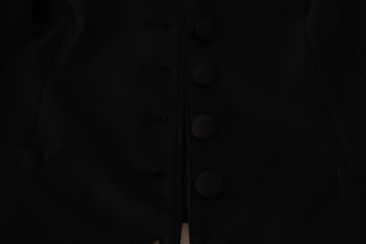 Dolce & Gabbana Waistcoat Top en Soie Noire Sans Manches