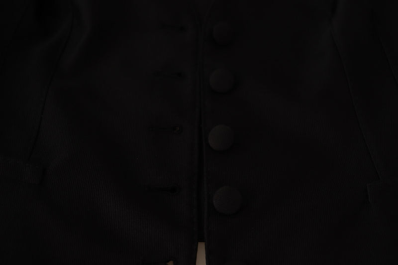 Dolce & Gabbana Waistcoat Top en Soie Noire Sans Manches