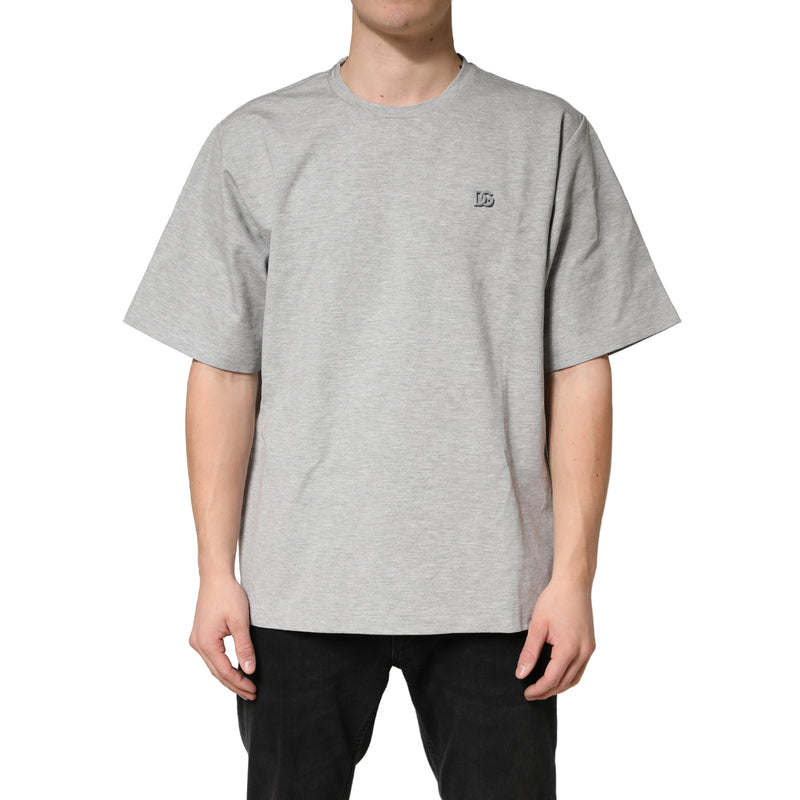 Dolce & Gabbana Grijs Katoenen T-shirt met Ronde Hals en Korte Mouwen