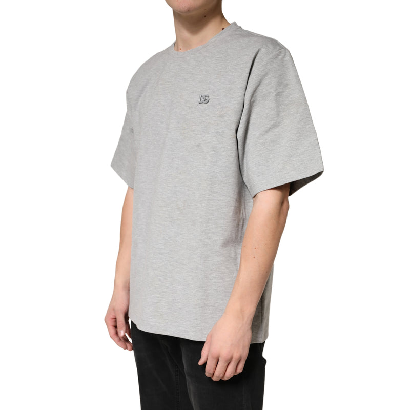 Dolce & Gabbana Grijs Katoenen T-shirt met Ronde Hals en Korte Mouwen