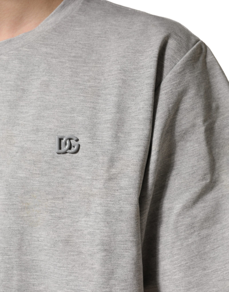 Dolce & Gabbana Grijs Katoenen T-shirt met Ronde Hals en Korte Mouwen