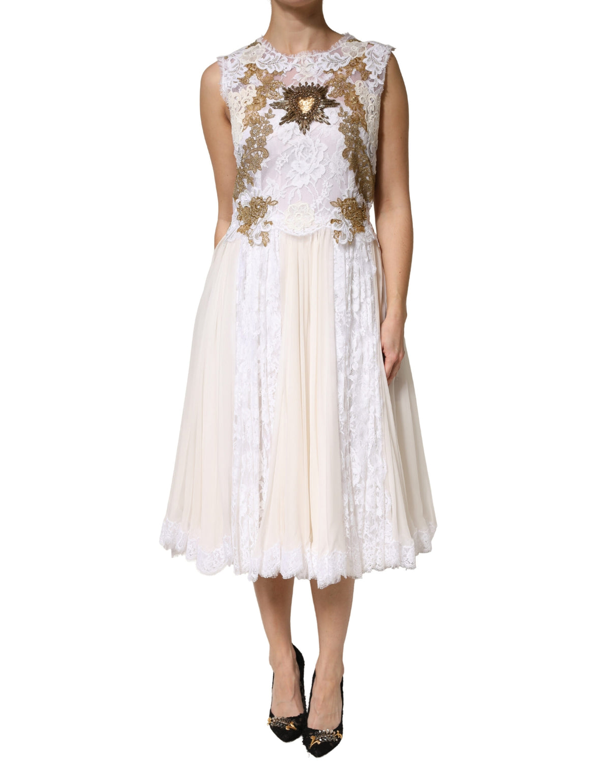 Dolce & Gabbana Ivory Lace Silk Embellished Dress for Women