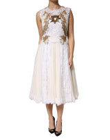 Dolce & Gabbana Ivory Lace Silk Embellished Dress for Women