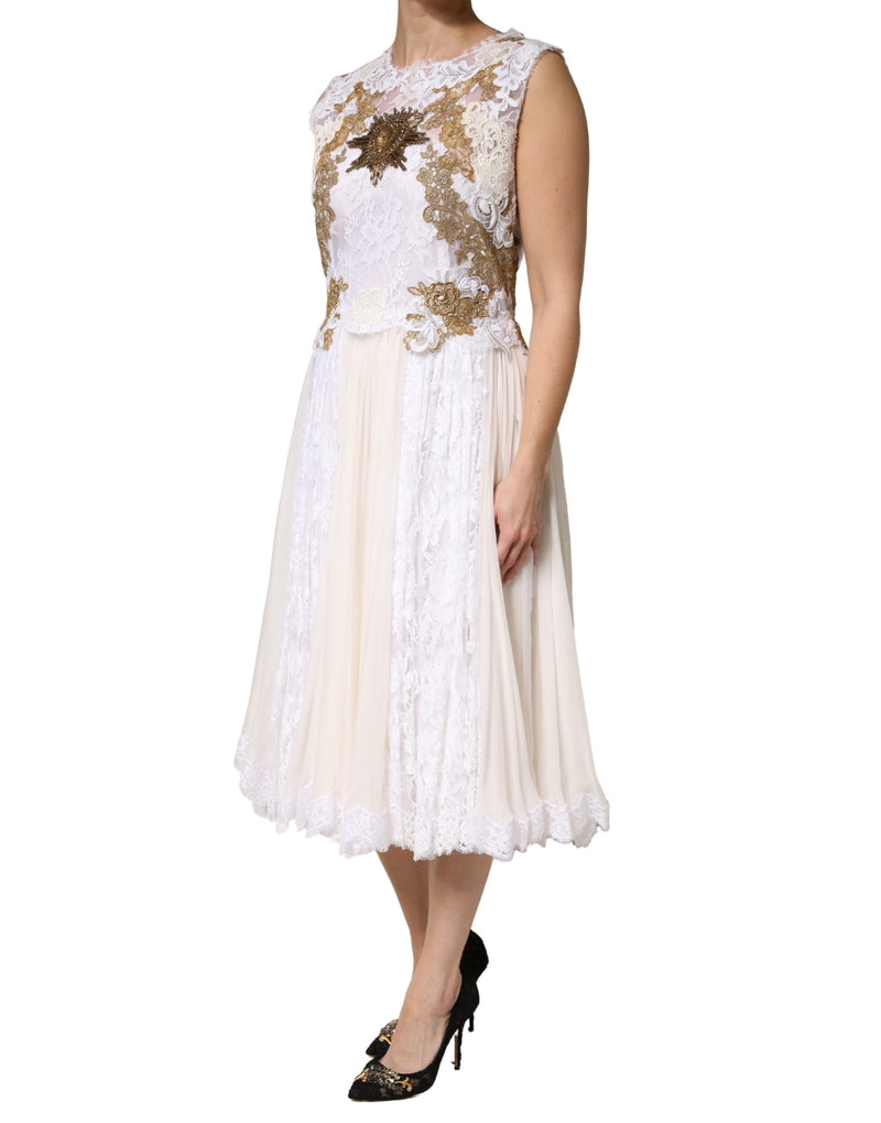 Dolce & Gabbana Ivory Lace Silk Embellished Dress for Women
