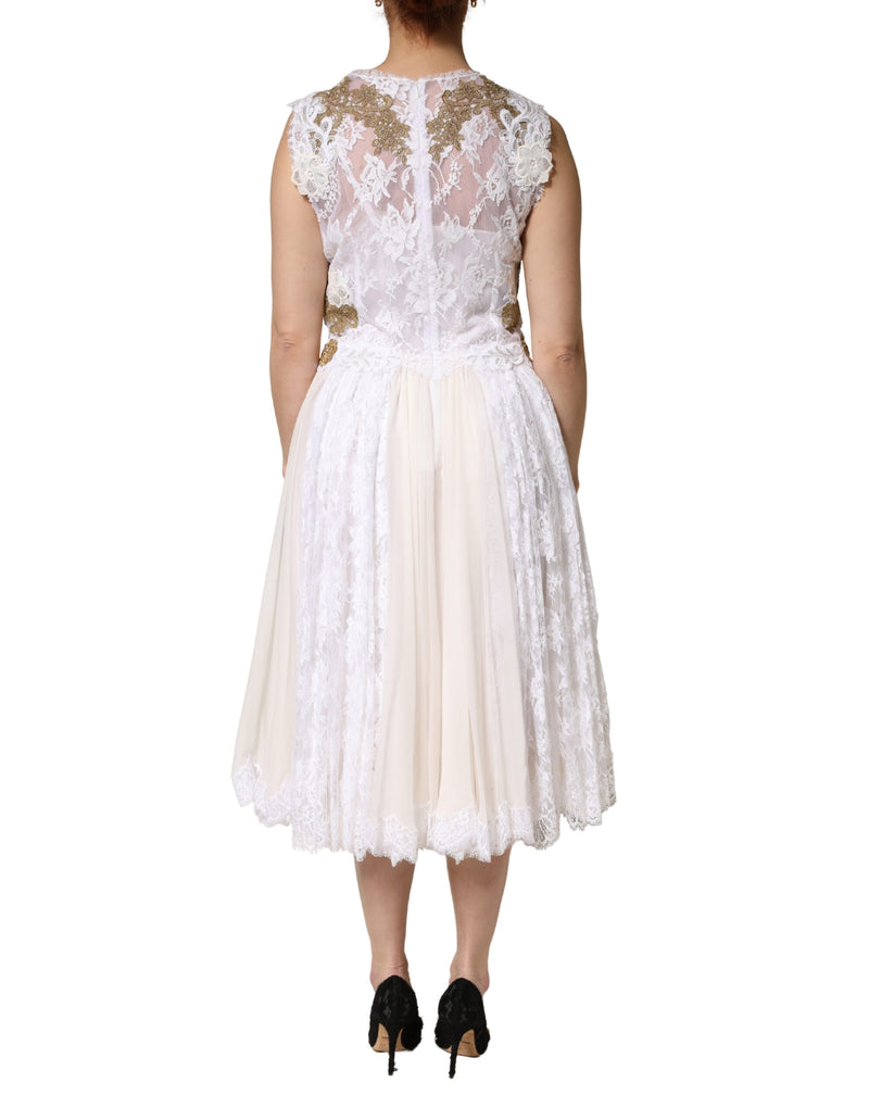Dolce & Gabbana Ivory Lace Silk Embellished Dress for Women