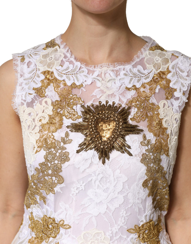 Dolce & Gabbana Ivory Lace Silk Embellished Dress for Women