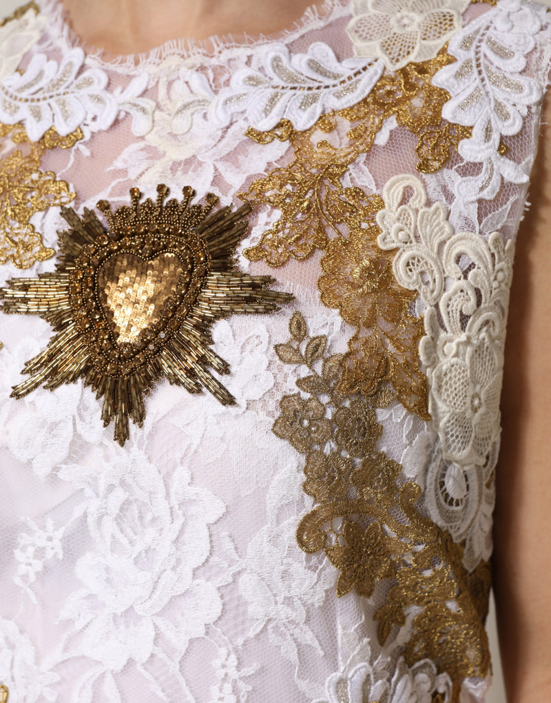 Dolce & Gabbana Ivory Lace Silk Embellished Dress for Women
