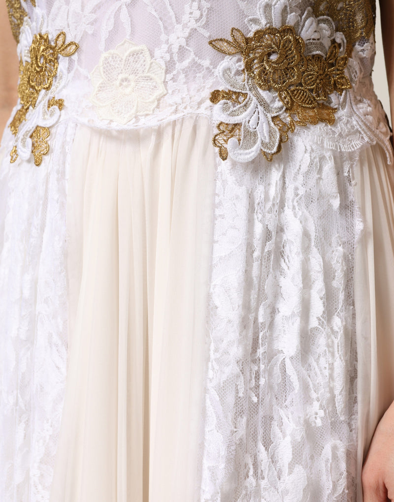 Dolce & Gabbana Ivory Lace Silk Embellished Dress for Women