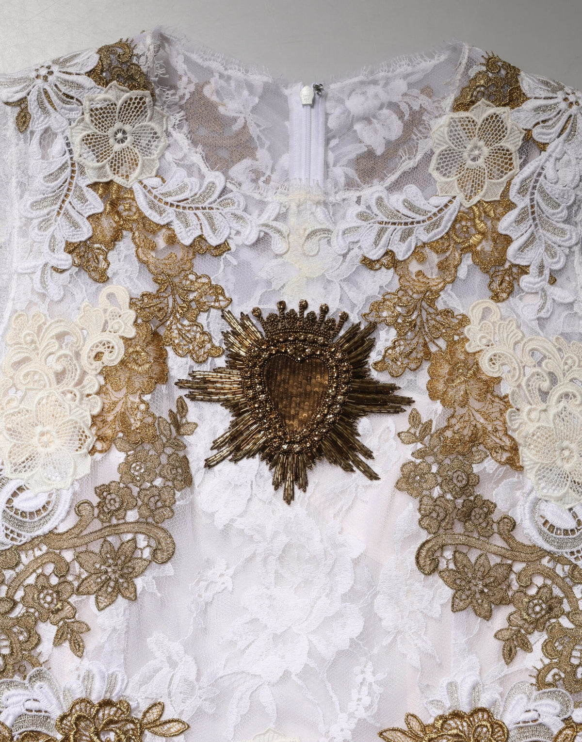 Dolce & Gabbana Ivory Lace Silk Embellished Dress for Women