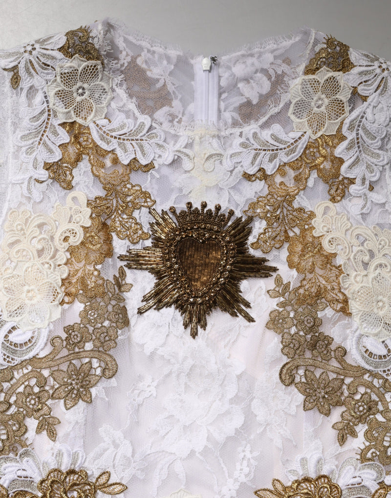 Dolce & Gabbana Ivory Lace Silk Embellished Dress for Women