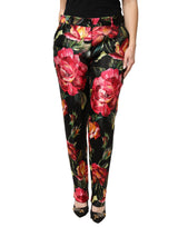 Dolce & Gabbana Black Floral Silk Mid Waist Tailored Trousers