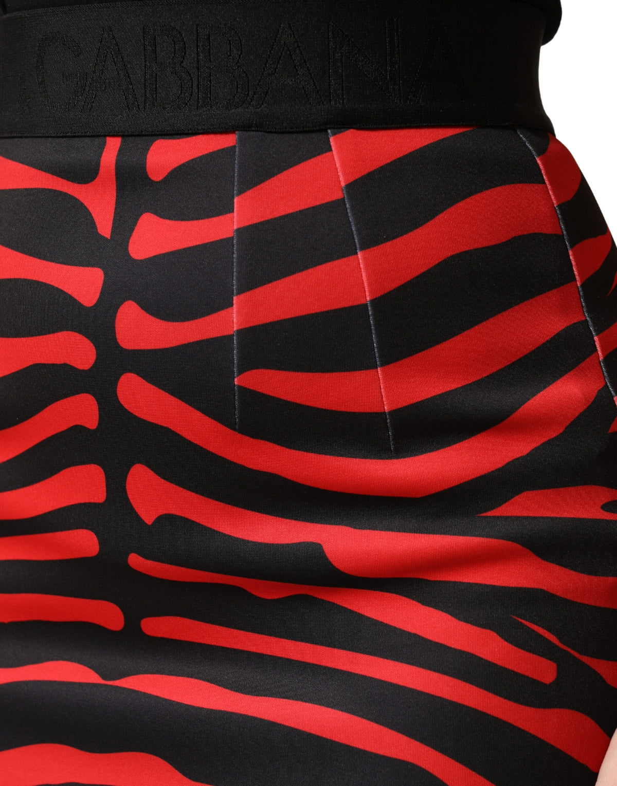 Dolce & Gabbana Red Black Zebra Print Pencil Midi Skirt