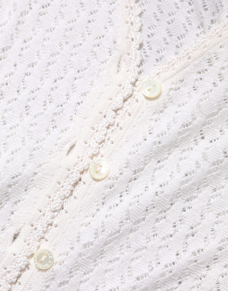 Dolce & Gabbana White Lace Silk Knit Long Sleeves Cardigan Top