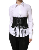 Dolce & Gabbana Black Corset Top with Lace-Up Waist Cincher