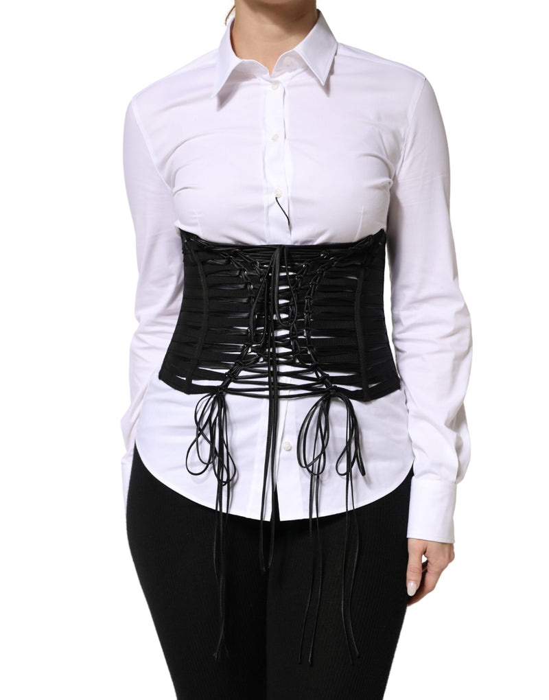 Dolce & Gabbana Black Corset Top with Lace-Up Waist Cincher