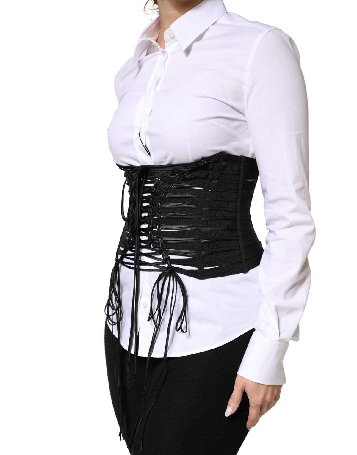 Dolce & Gabbana Black Corset Top with Lace-Up Waist Cincher