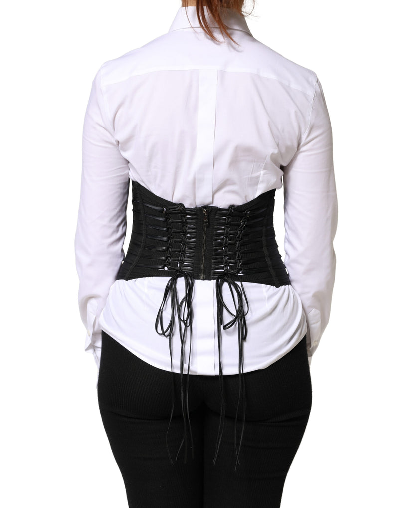 Dolce & Gabbana Black Corset Top with Lace-Up Waist Cincher