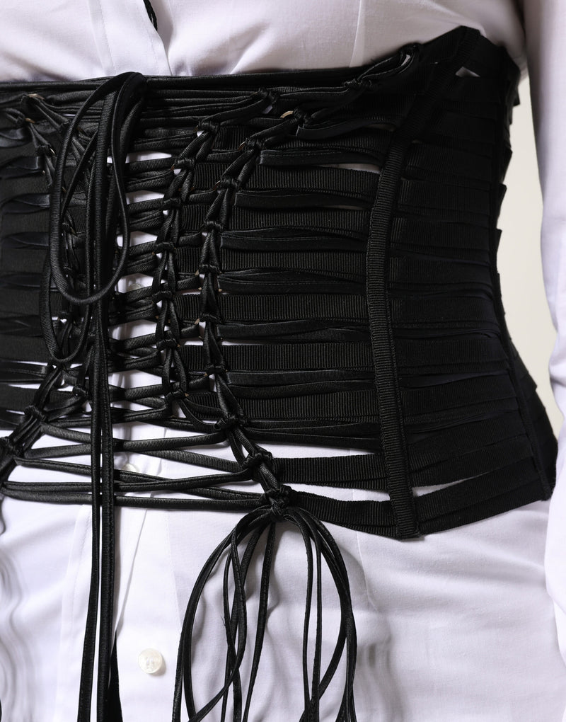 Dolce & Gabbana Black Corset Top with Lace-Up Waist Cincher