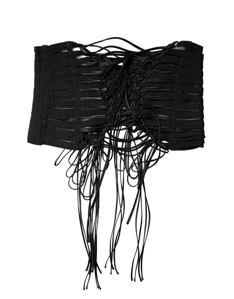 Dolce & Gabbana Black Corset Top with Lace-Up Waist Cincher