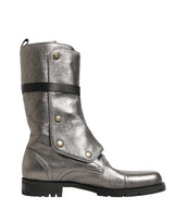 Dolce & Gabbana Metallic Leather Buckle Combat Boots