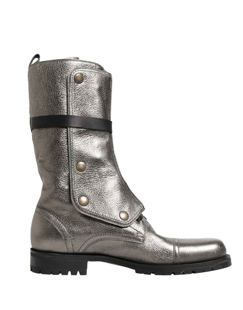 Dolce & Gabbana Metallic Leather Buckle Combat Boots