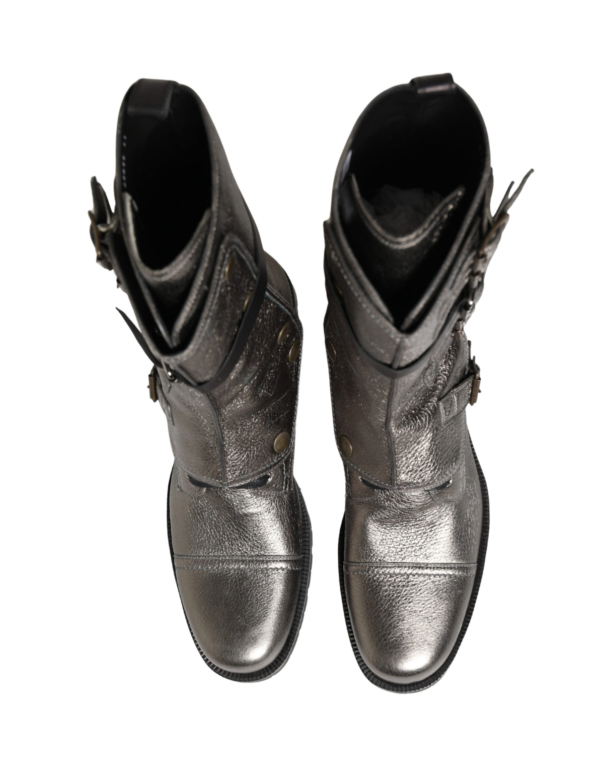 Dolce & Gabbana Metallic Leather Buckle Combat Boots