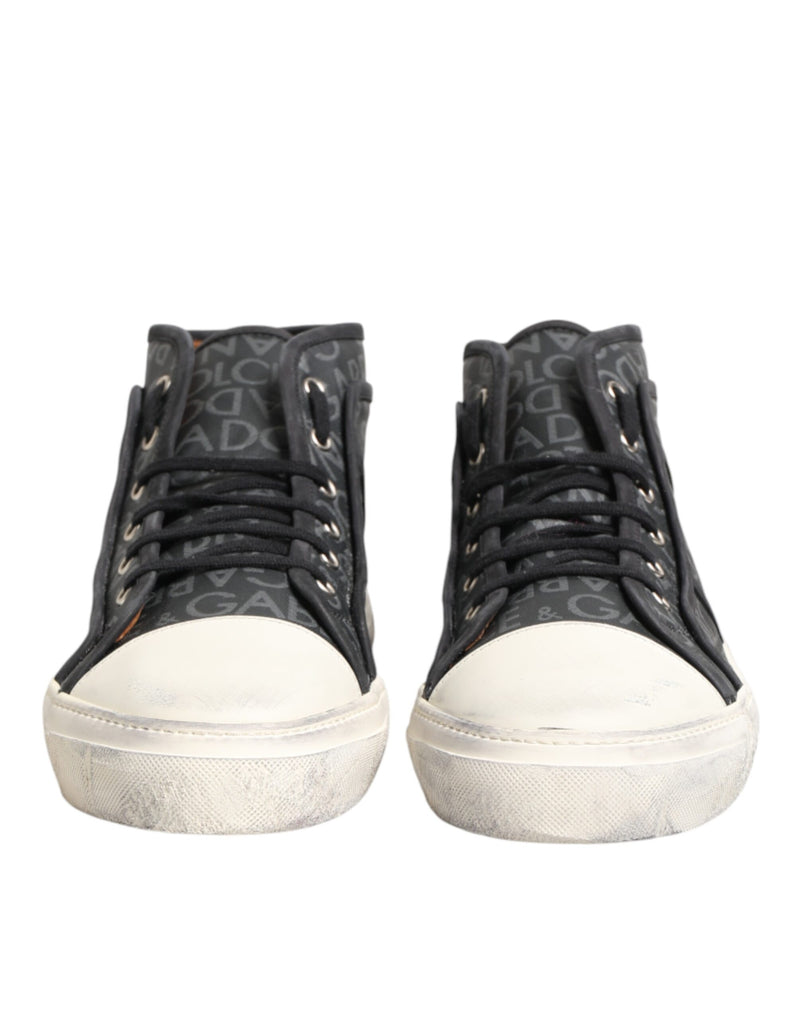Dolce & Gabbana Black Grey Canvas Logo Mid Top Sneakers