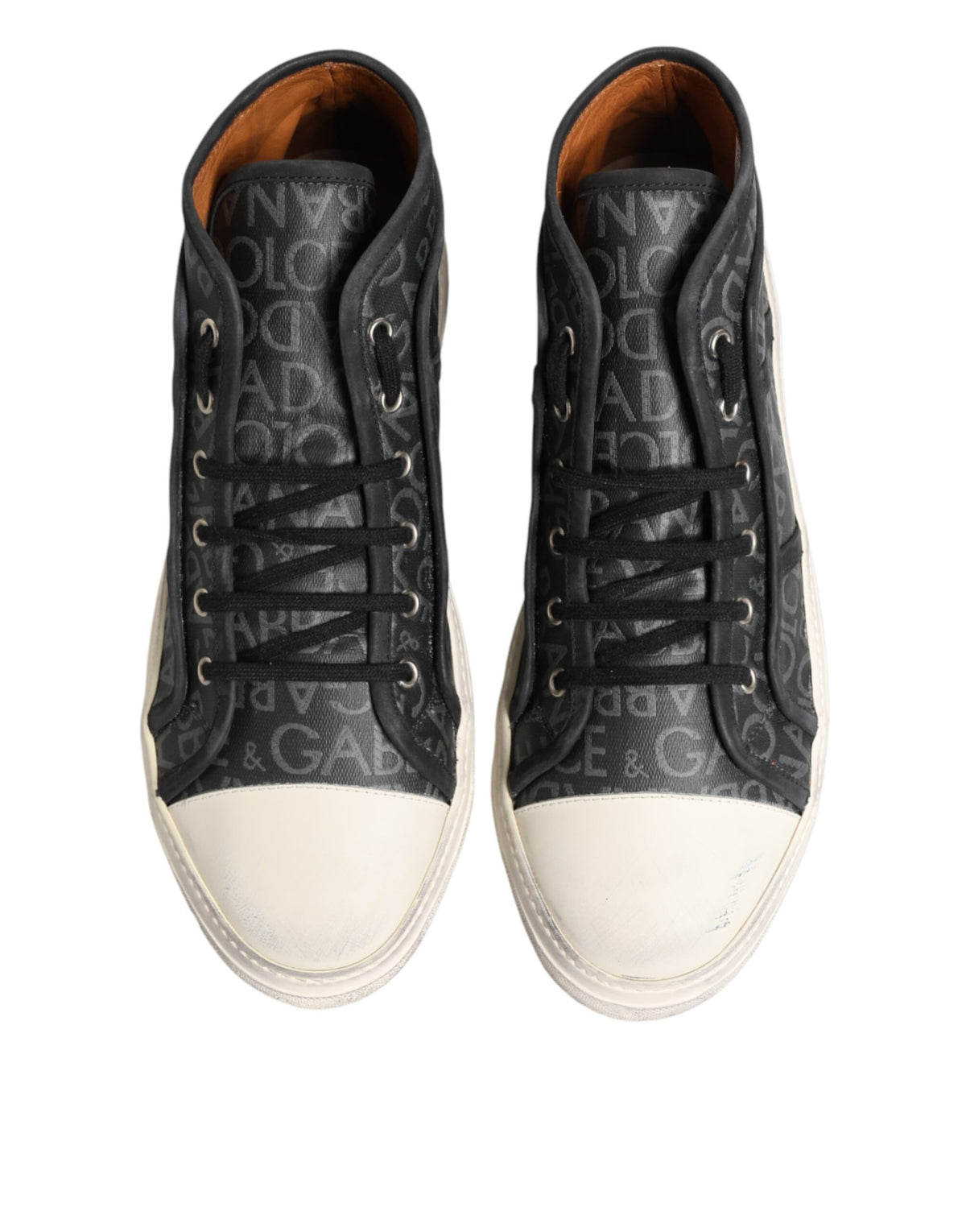 Dolce & Gabbana Black Grey Canvas Logo Mid Top Sneakers