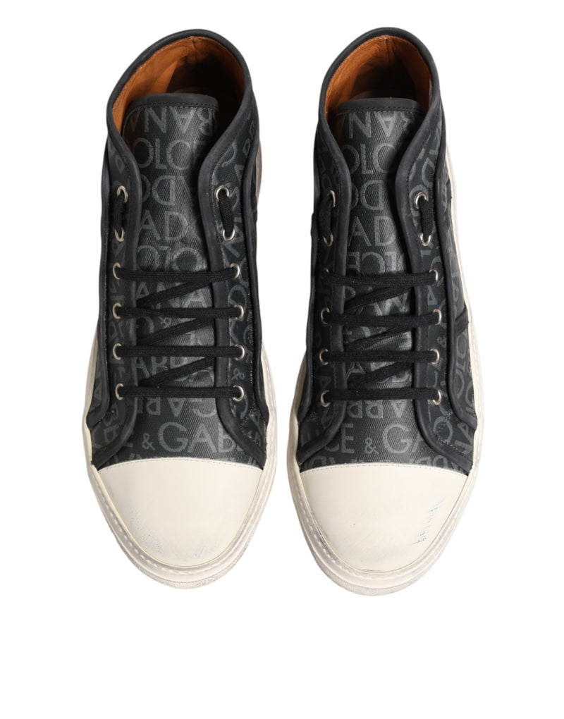 Dolce & Gabbana Black Grey Canvas Logo Mid Top Sneakers