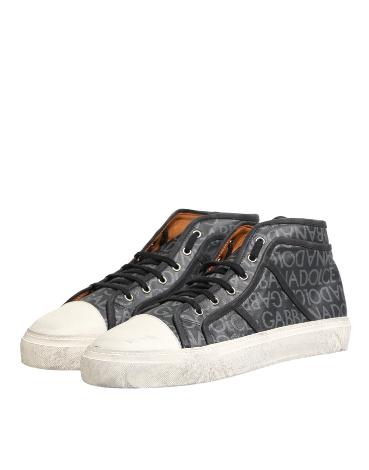 Dolce & Gabbana Black Grey Canvas Logo Mid Top Sneakers