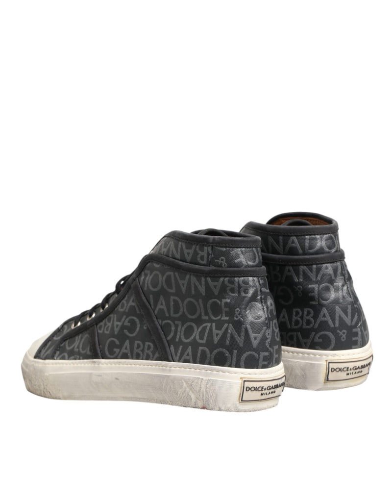 Dolce & Gabbana Black Grey Canvas Logo Mid Top Sneakers