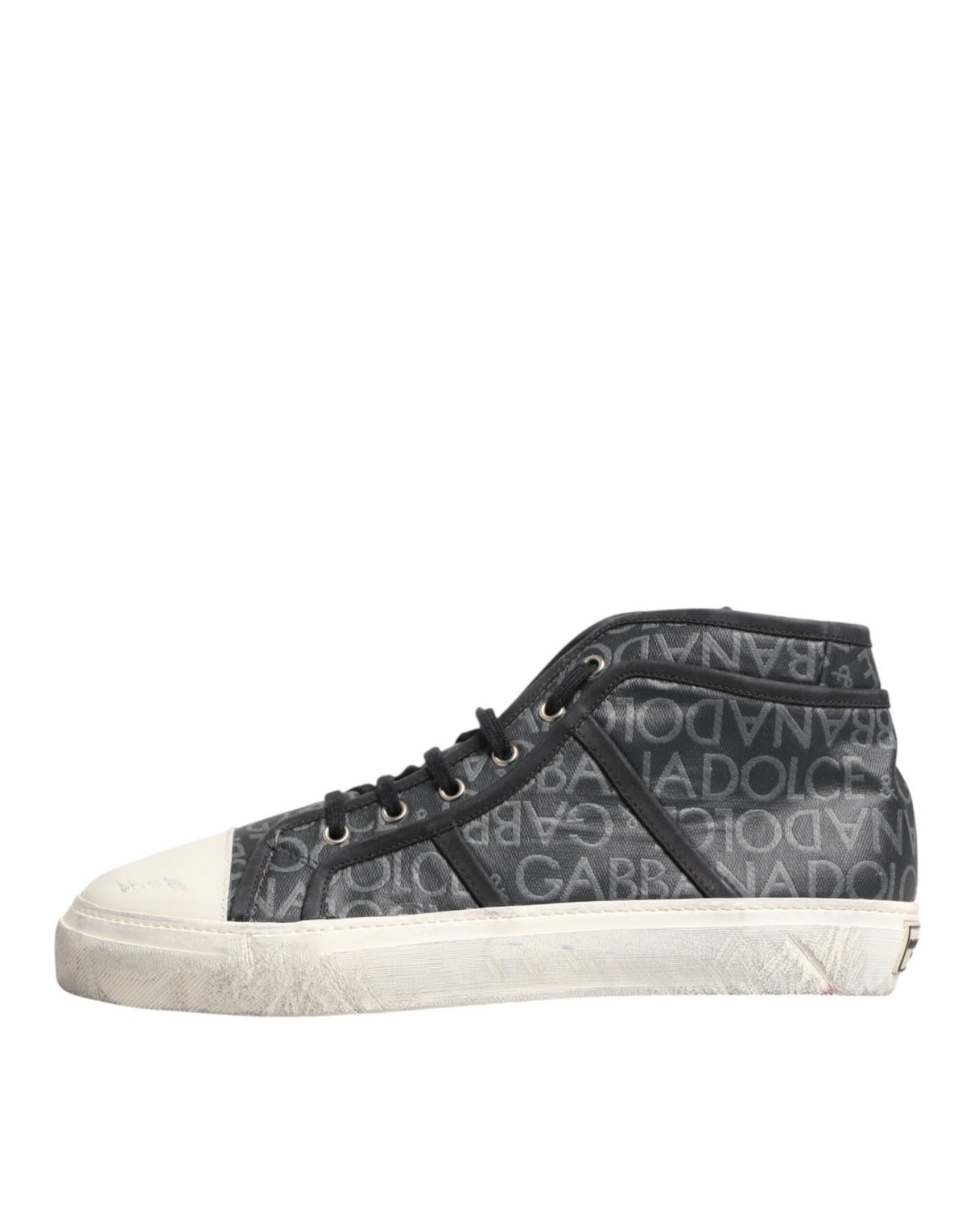 Dolce & Gabbana Black Grey Canvas Logo Mid Top Sneakers
