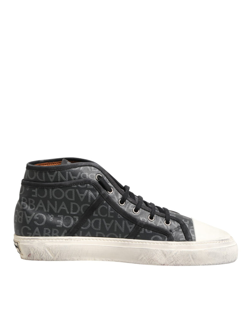 Dolce & Gabbana Black Grey Canvas Logo Mid Top Sneakers