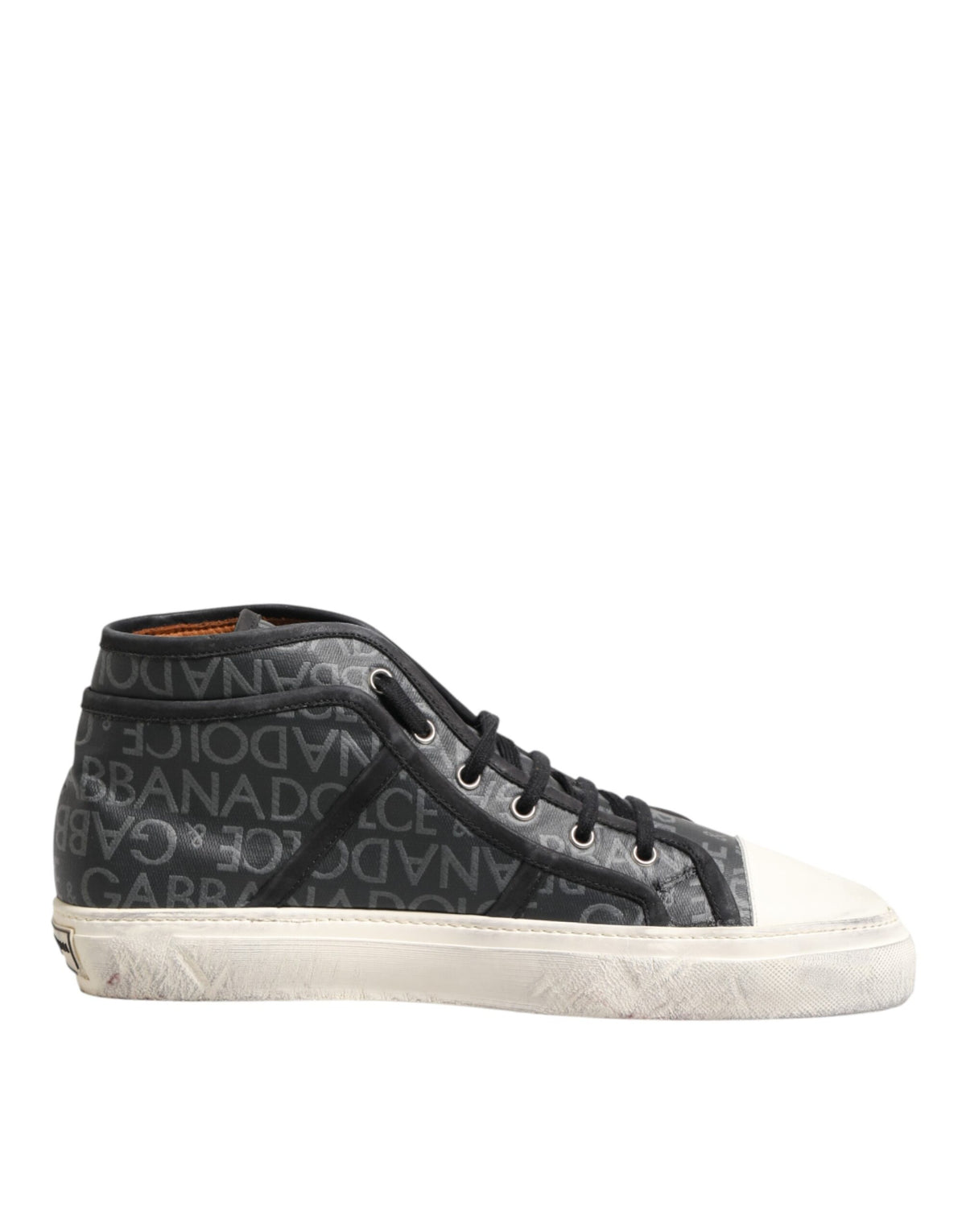 Dolce & Gabbana Black Grey Canvas Logo Mid Top Sneakers